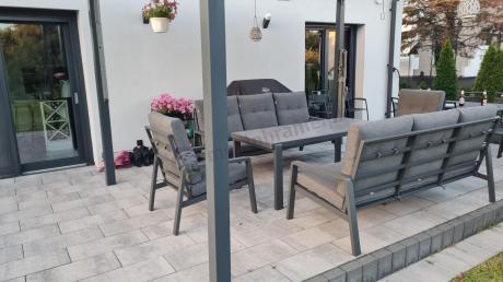 Aluminiowe meble na taras dla 8 osób z 2 sofami i stołem 180x80 - Tavaro Grande Antracite