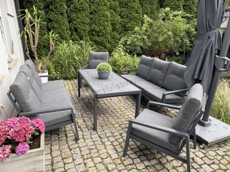 Aluminiowe meble na taras dla 8 osób z 2 sofami i stołem 180x80 - Tavaro Grande Antracite