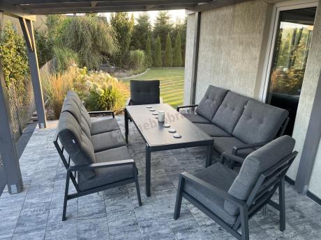 Aluminiowe meble na taras dla 8 osób z 2 sofami i stołem 180x80 - Tavaro Grande Antracite