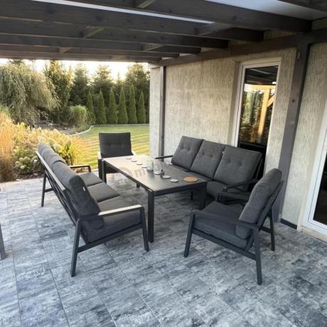 Aluminiowe meble na taras dla 8 osób z 2 sofami i stołem 180x80 - Tavaro Grande Antracite