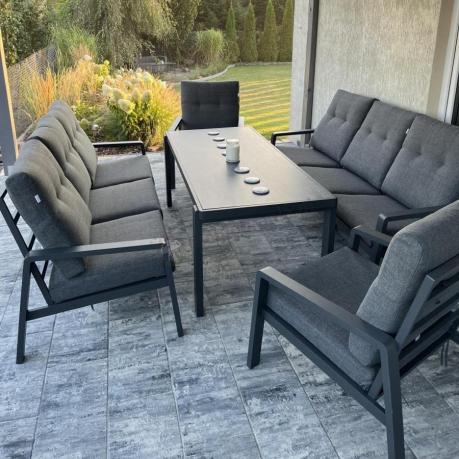 Aluminiowe meble na taras dla 8 osób z 2 sofami i stołem 180x80 - Tavaro Grande Antracite