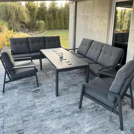 Aluminiowe meble na taras dla 8 osób z 2 sofami i stołem 180x80 - Tavaro Grande Antracite