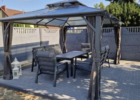 Aluminiowe meble na taras dla 8 osób z 2 sofami i stołem 180x80 - Tavaro Grande Antracite