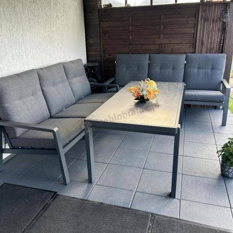 Aluminiowe meble na taras dla 8 osób z 2 sofami i stołem 180x80 - Tavaro Grande Antracite