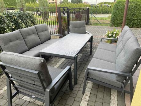 Aluminiowe meble na taras dla 8 osób z 2 sofami i stołem 180x80 - Tavaro Grande Antracite