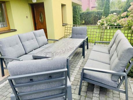 Aluminiowe meble na taras dla 8 osób z 2 sofami i stołem 180x80 - Tavaro Grande Antracite