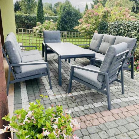 Aluminiowe meble na taras dla 8 osób z 2 sofami i stołem 180x80 - Tavaro Grande Antracite