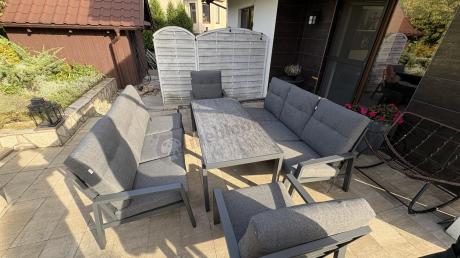 Aluminiowe meble na taras dla 8 osób z 2 sofami i stołem 180x80 - Tavaro Grande Antracite