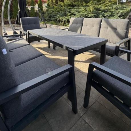 Aluminiowe meble na taras dla 8 osób z 2 sofami i stołem 180x80 - Tavaro Grande Antracite