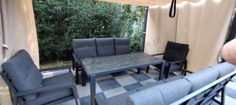 Aluminiowe meble na taras dla 8 osób z 2 sofami i stołem 180x80 - Tavaro Grande Antracite