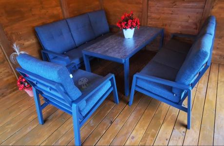 Aluminiowe meble na taras dla 8 osób z 2 sofami i stołem 180x80 - Tavaro Grande Antracite