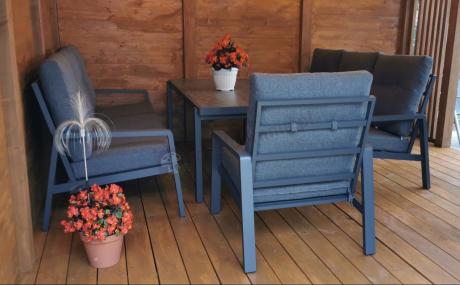 Aluminiowe meble na taras dla 8 osób z 2 sofami i stołem 180x80 - Tavaro Grande Antracite