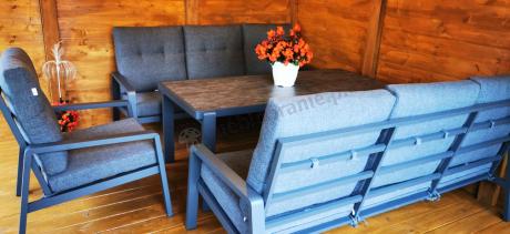 Aluminiowe meble na taras dla 8 osób z 2 sofami i stołem 180x80 - Tavaro Grande Antracite