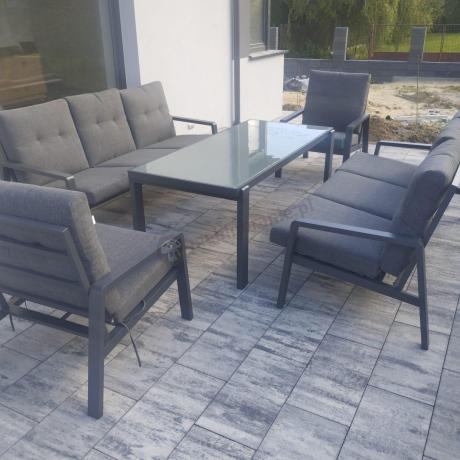 Aluminiowe meble na taras dla 8 osób z 2 sofami i stołem 180x80 - Tavaro Grande Antracite
