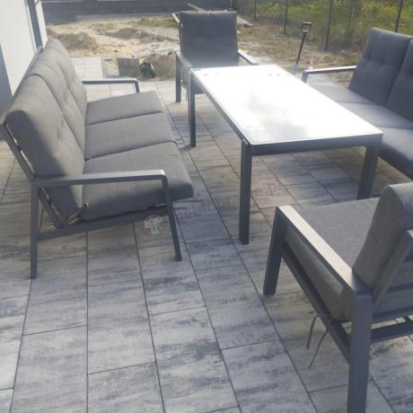 Aluminiowe meble na taras dla 8 osób z 2 sofami i stołem 180x80 - Tavaro Grande Antracite