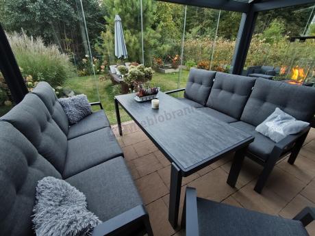 Aluminiowe meble na taras dla 8 osób z 2 sofami i stołem 180x80 - Tavaro Grande Antracite