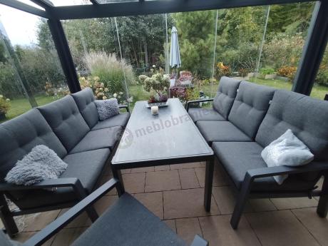 Aluminiowe meble na taras dla 8 osób z 2 sofami i stołem 180x80 - Tavaro Grande Antracite