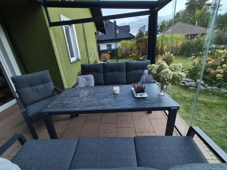 Aluminiowe meble na taras dla 8 osób z 2 sofami i stołem 180x80 - Tavaro Grande Antracite