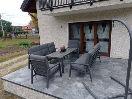 Aluminiowe meble na taras dla 8 osób z 2 sofami i stołem 180x80 - Tavaro Grande Antracite