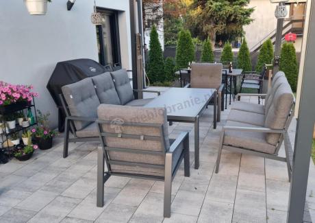 Aluminiowe meble na taras dla 8 osób z 2 sofami i stołem 180x80 - Tavaro Grande Antracite