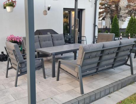 Aluminiowe meble na taras dla 8 osób z 2 sofami i stołem 180x80 - Tavaro Grande Antracite
