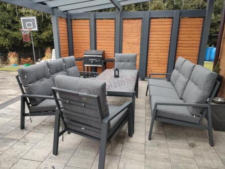 Aluminiowe meble na taras dla 8 osób z 2 sofami i stołem 180x80 - Tavaro Grande Antracite