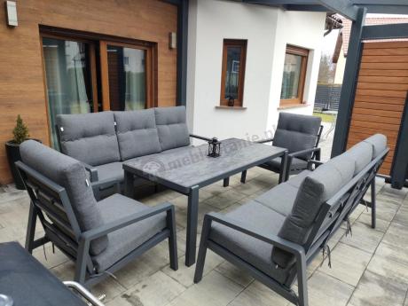 Aluminiowe meble na taras dla 8 osób z 2 sofami i stołem 180x80 - Tavaro Grande Antracite