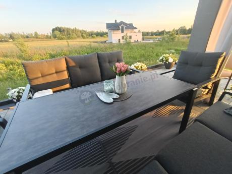 Aluminiowe meble na taras dla 8 osób z 2 sofami i stołem 180x80 - Tavaro Grande Antracite