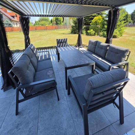 Aluminiowe meble na taras dla 8 osób z 2 sofami i stołem 180x80 - Tavaro Grande Antracite