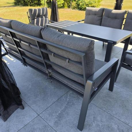Aluminiowe meble na taras dla 8 osób z 2 sofami i stołem 180x80 - Tavaro Grande Antracite