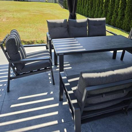 Aluminiowe meble na taras dla 8 osób z 2 sofami i stołem 180x80 - Tavaro Grande Antracite