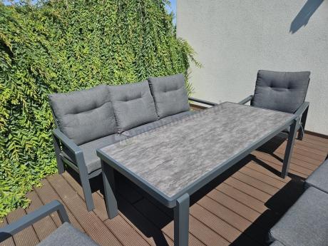 Aluminiowe meble na taras dla 8 osób z 2 sofami i stołem 180x80 - Tavaro Grande Antracite