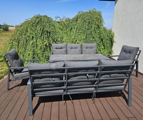 Aluminiowe meble na taras dla 8 osób z 2 sofami i stołem 180x80 - Tavaro Grande Antracite