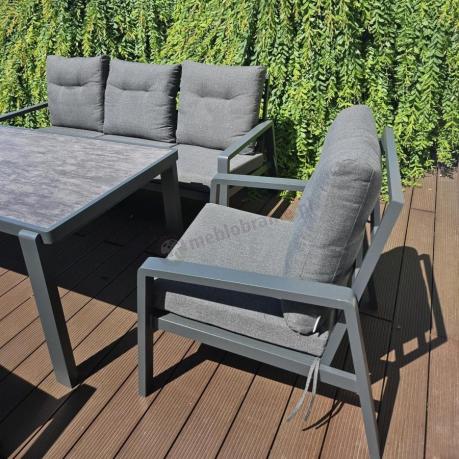 Aluminiowe meble na taras dla 8 osób z 2 sofami i stołem 180x80 - Tavaro Grande Antracite
