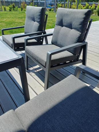 Aluminiowe meble na taras dla 8 osób z 2 sofami i stołem 180x80 - Tavaro Grande Antracite