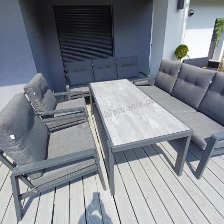 Aluminiowe meble na taras dla 8 osób z 2 sofami i stołem 180x80 - Tavaro Grande Antracite