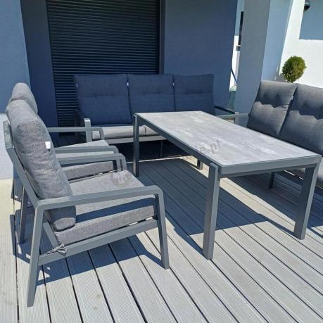 Aluminiowe meble na taras dla 8 osób z 2 sofami i stołem 180x80 - Tavaro Grande Antracite