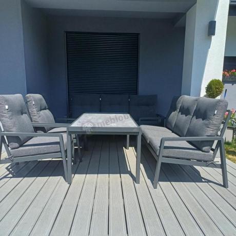 Aluminiowe meble na taras dla 8 osób z 2 sofami i stołem 180x80 - Tavaro Grande Antracite