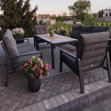 Aluminiowe meble na taras dla 8 osób z 2 sofami i stołem 180x80 - Tavaro Grande Antracite