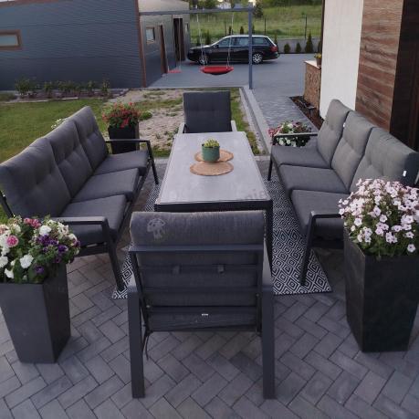 Aluminiowe meble na taras dla 8 osób z 2 sofami i stołem 180x80 - Tavaro Grande Antracite