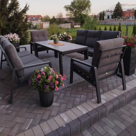 Aluminiowe meble na taras dla 8 osób z 2 sofami i stołem 180x80 - Tavaro Grande Antracite