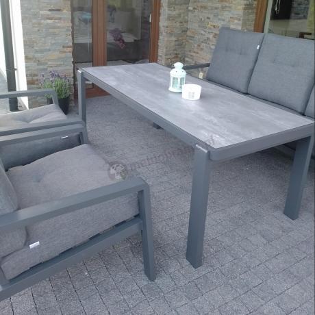 Aluminiowe meble na taras dla 8 osób z 2 sofami i stołem 180x80 - Tavaro Grande Antracite