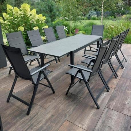Aluminiowe meble na taras z rozkładanym stołem 240cm + 10 regulowanych krzeseł Daven Antracite Beton