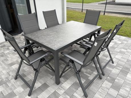 Aluminiowe meble na taras z rozkładanym stołem 240cm + 10 regulowanych krzeseł Daven Antracite Beton