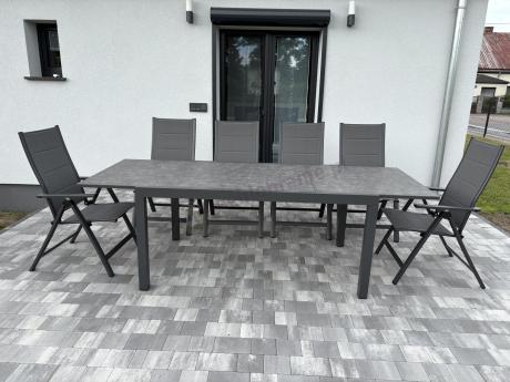 Aluminiowe meble na taras z rozkładanym stołem 240cm + 10 regulowanych krzeseł Daven Antracite Beton