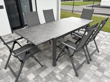 Aluminiowe meble na taras z rozkładanym stołem 240cm + 10 regulowanych krzeseł Daven Antracite Beton