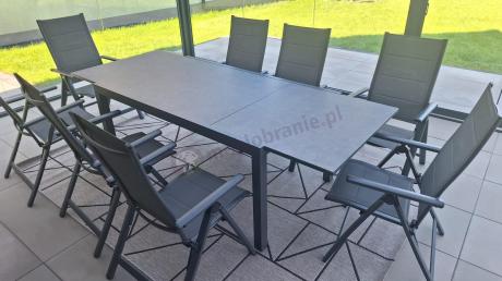 Aluminiowe meble na taras z rozkładanym stołem 240cm + 10 regulowanych krzeseł Daven Antracite Beton