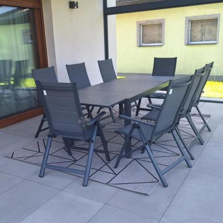 Aluminiowe meble na taras z rozkładanym stołem 240cm + 10 regulowanych krzeseł Daven Antracite Beton