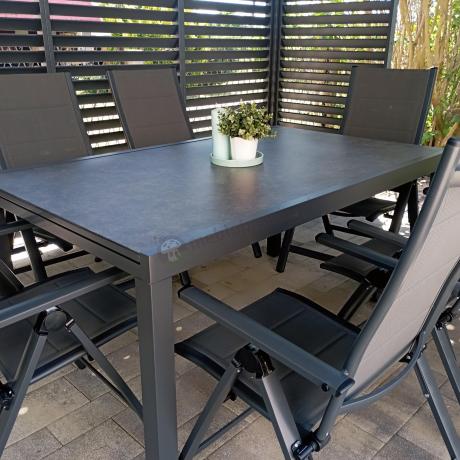 Aluminiowe meble na taras z rozkładanym stołem 240cm + 10 regulowanych krzeseł Daven Antracite Beton