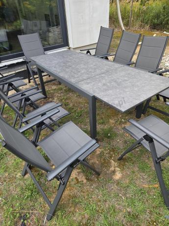 Aluminiowe meble na taras z rozkładanym stołem 240cm + 10 regulowanych krzeseł Daven Antracite Beton